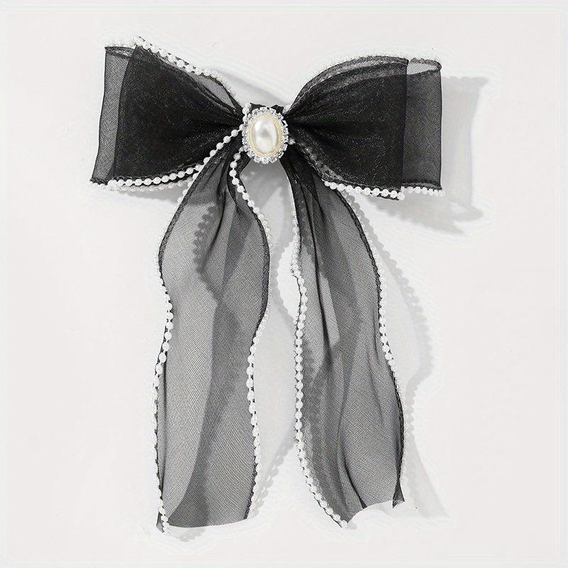 Organza Bow Hair Clip Faux Pearl Hair Clip Back Head French Barrette Head Wear