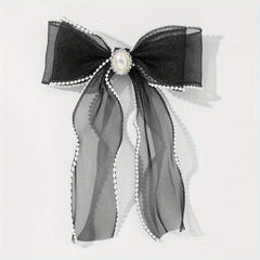 Organza Bow Hair Clip Faux Pearl Hair Clip Back Head French Barrette Head Wear