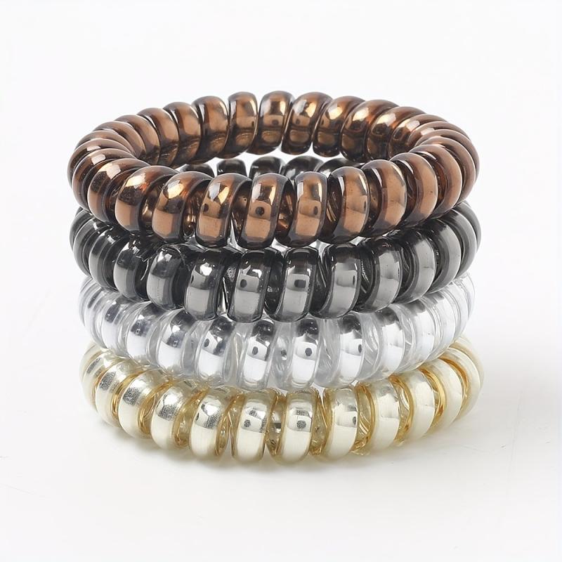 Metalic Spiral Hair Tie Resin Waterproof Ponytail Holder for Women Girls