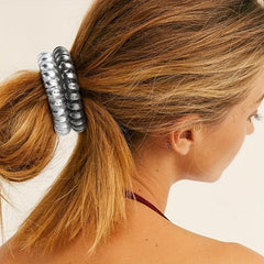 Metalic Spiral Hair Tie Resin Waterproof Ponytail Holder for Women Girls
