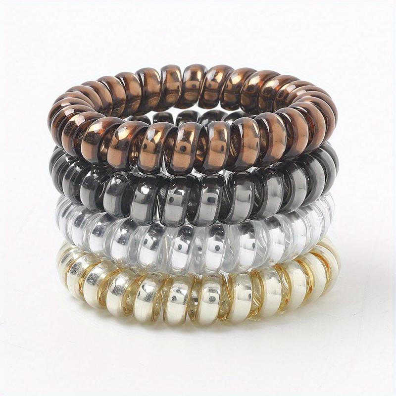 Metalic Spiral Hair Tie Resin Waterproof Ponytail Holder for Women Girls