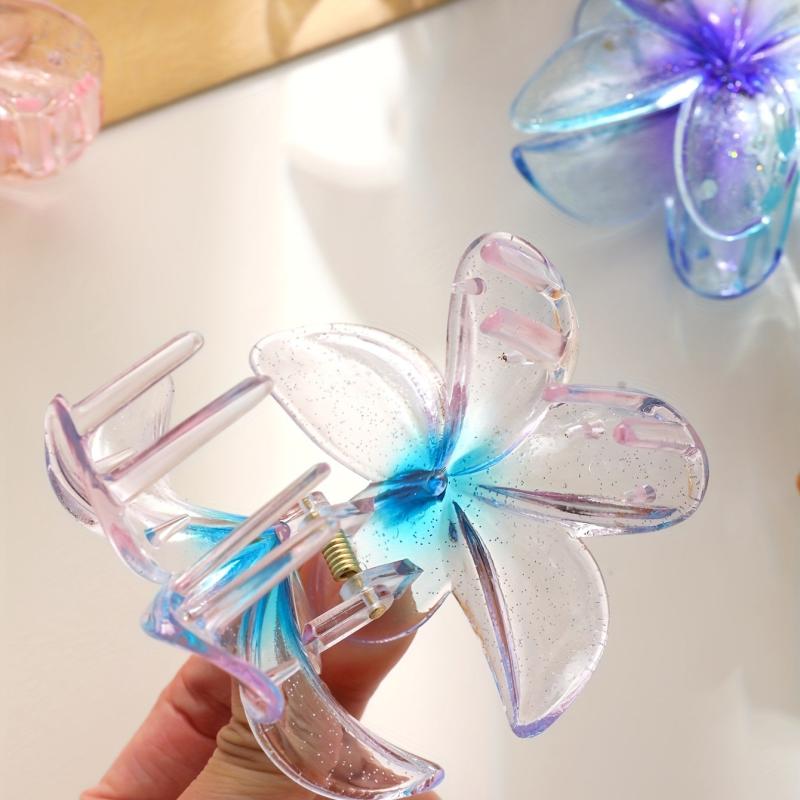 5pcs Gradient Flower Hair Claw Transparent Ponytail Holder Hair Accessories