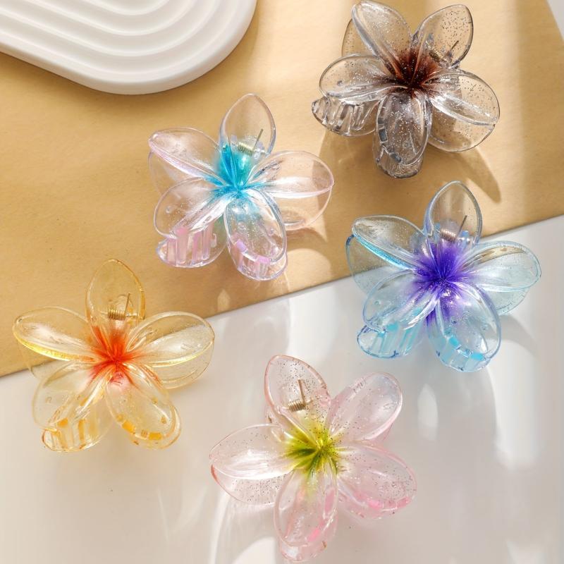 5pcs Gradient Flower Hair Claw Transparent Ponytail Holder Hair Accessories
