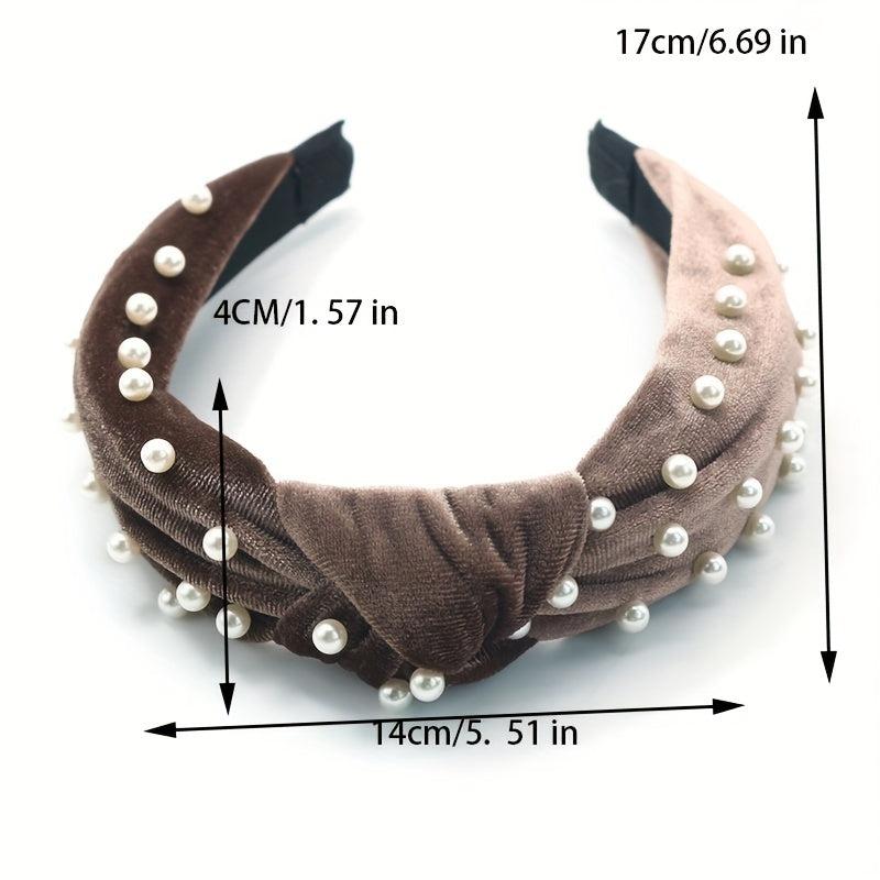 Velvet Knotted Headband with Faux Pearls