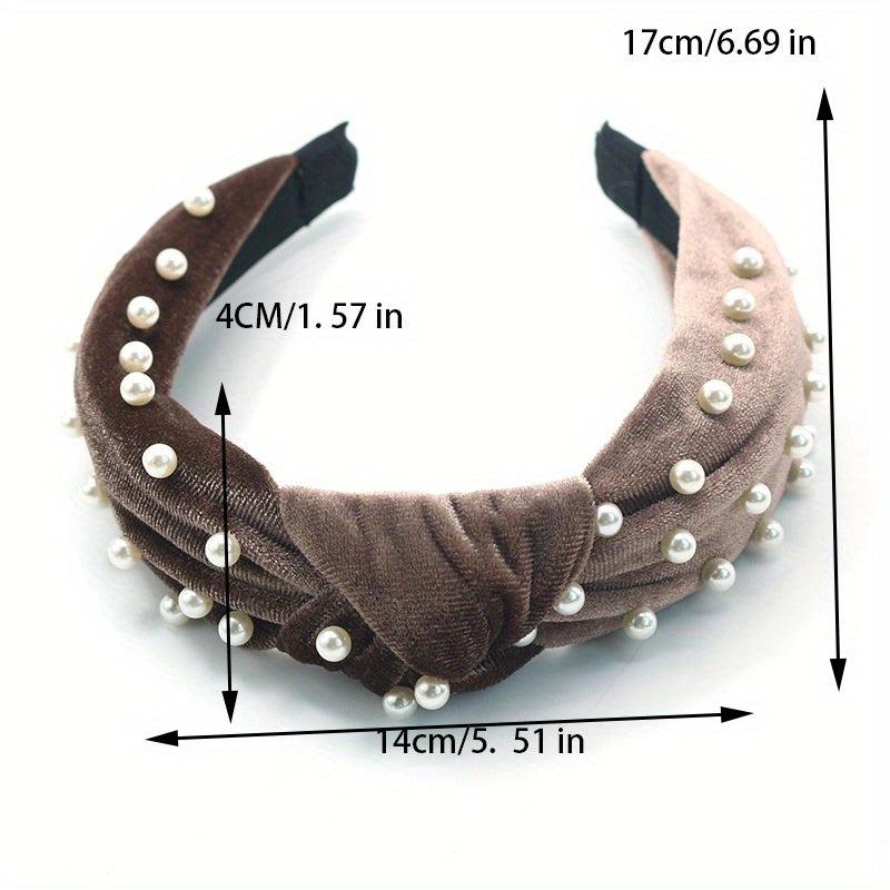 Velvet Knotted Headband with Faux Pearls