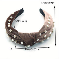 Velvet Knotted Headband with Faux Pearls
