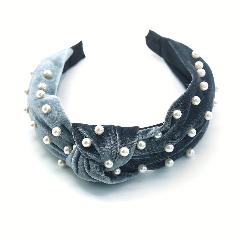 Velvet Knotted Headband with Faux Pearls