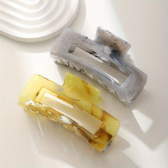 2pcs Large Hair Claw Hollow Rectangle Shark Claw Ponytail Holder