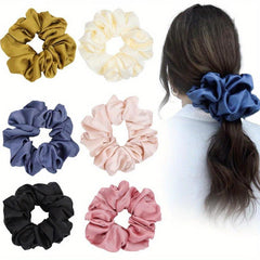 6pcs Large Hair Scrunchies Solid Elastic Ponytail Holder Soft Satin Hair Ties