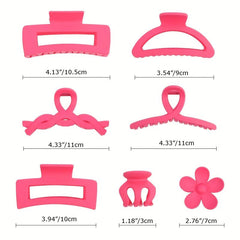 8pcs Rose Red Hair Claw Sweet Wavy Hair Clip Flower Shaped Jaw Claw