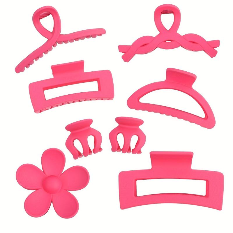 8pcs Rose Red Hair Claw Sweet Wavy Hair Clip Flower Shaped Jaw Claw