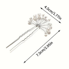 Faux Pearl Hairpin Silvery U-shaped Hair Pin Ponytail Holder