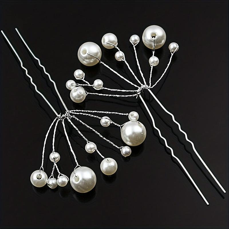 Faux Pearl Hairpin Silvery U-shaped Hair Pin Ponytail Holder