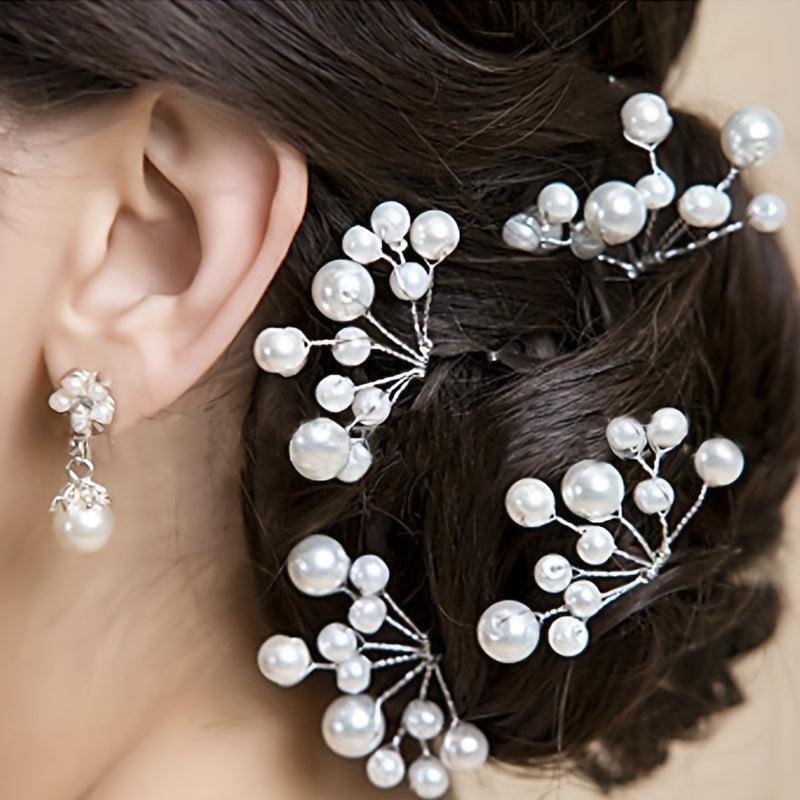 Faux Pearl Hairpin Silvery U-shaped Hair Pin Ponytail Holder