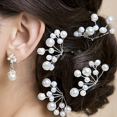 Faux Pearl Hairpin Silvery U-shaped Hair Pin Ponytail Holder