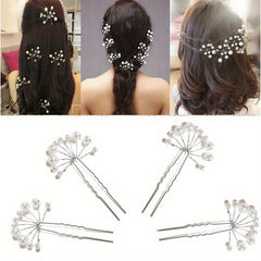 Faux Pearl Hairpin Silvery U-shaped Hair Pin Ponytail Holder