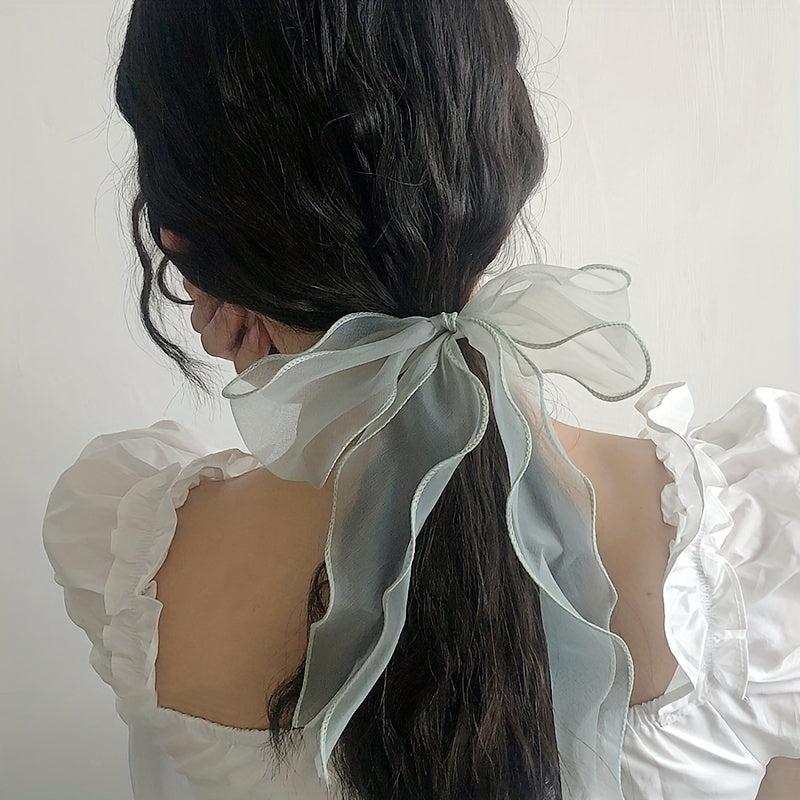 Organza Bow Scarf Hair Tie Long Ribbon Hair Tope Sweet Hair Ring