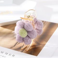 Girls Casual Curls Hair Clips Flower Fur Ball Claw Clip Makeup Tools