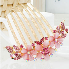 Rhinestone Flower Hair Comb 7 Teeth Metal Bridal Wedding Headdress