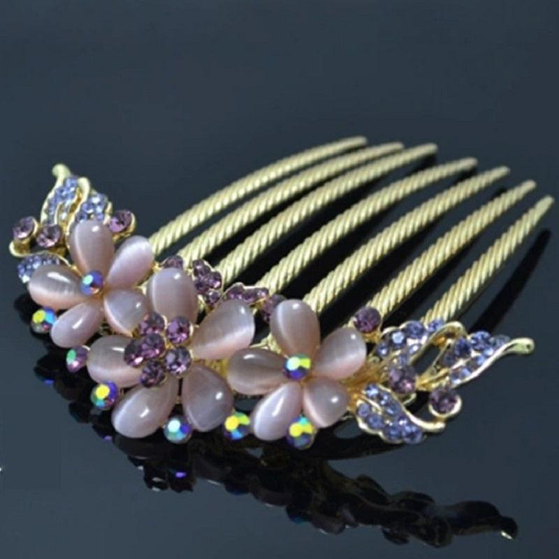 Rhinestone Flower Hair Comb 7 Teeth Metal Bridal Wedding Headdress