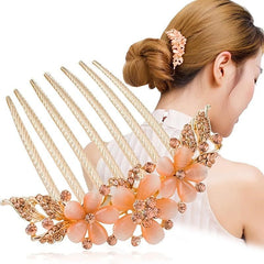 Rhinestone Flower Hair Comb 7 Teeth Metal Bridal Wedding Headdress