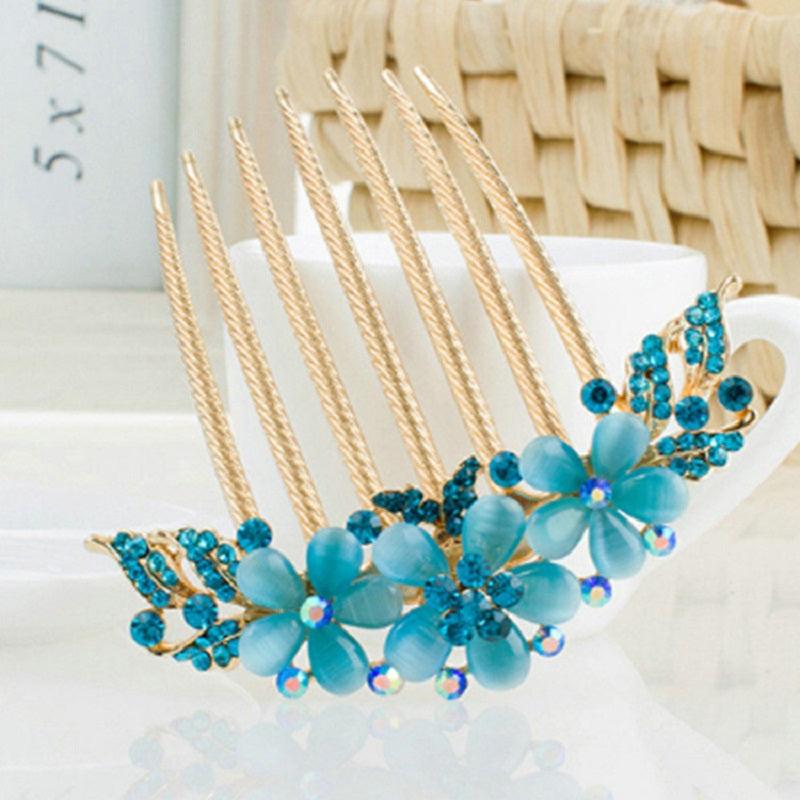 Rhinestone Flower Hair Comb 7 Teeth Metal Bridal Wedding Headdress