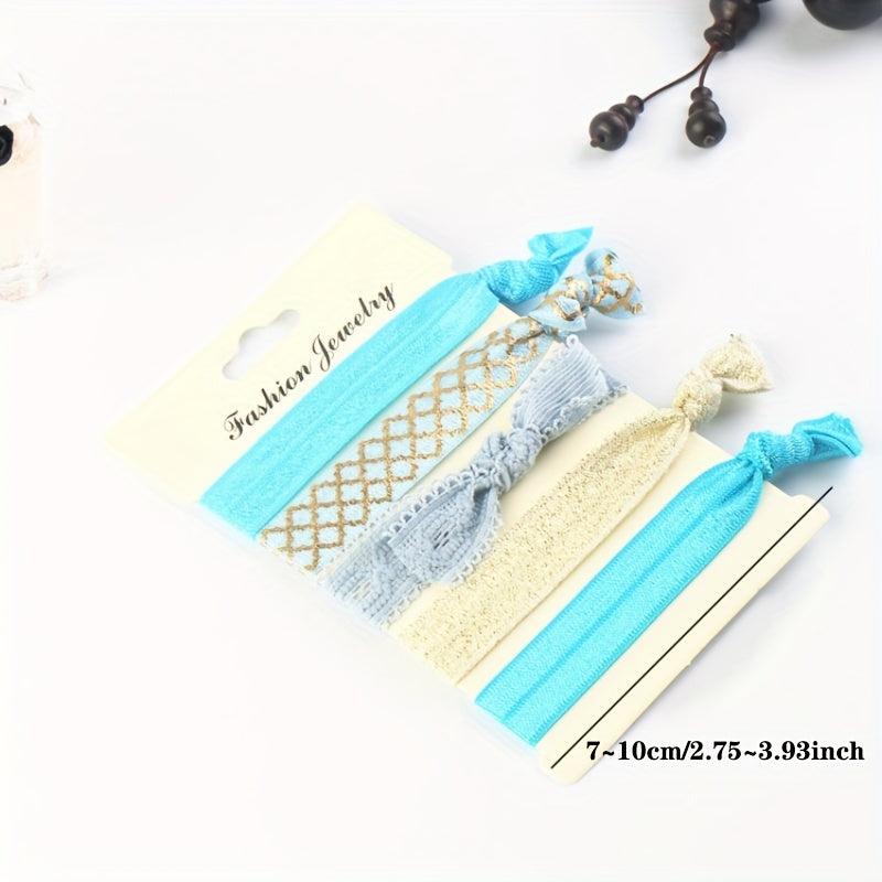 5pcs Wide Knotted Hair Tie Bracelet Style Hair Rope Lace Hair Ring