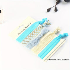 5pcs Wide Knotted Hair Tie Bracelet Style Hair Rope Lace Hair Ring