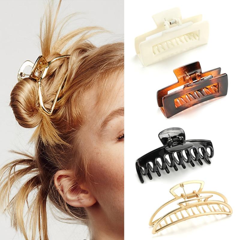 4pcs Vintage Metal Hair Claw Set with Acetate Shark Claw