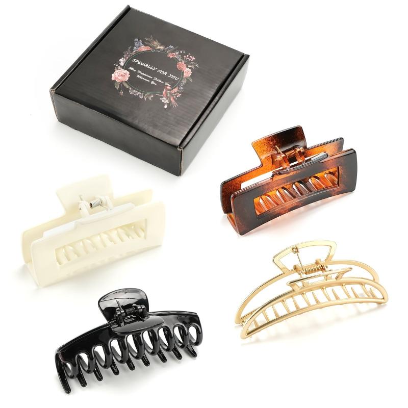 4pcs Vintage Metal Hair Claw Set with Acetate Shark Claw