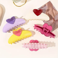 Glossy Candy Hair Claw Heart Decor Ponytail Holder Sweet Hair Clip