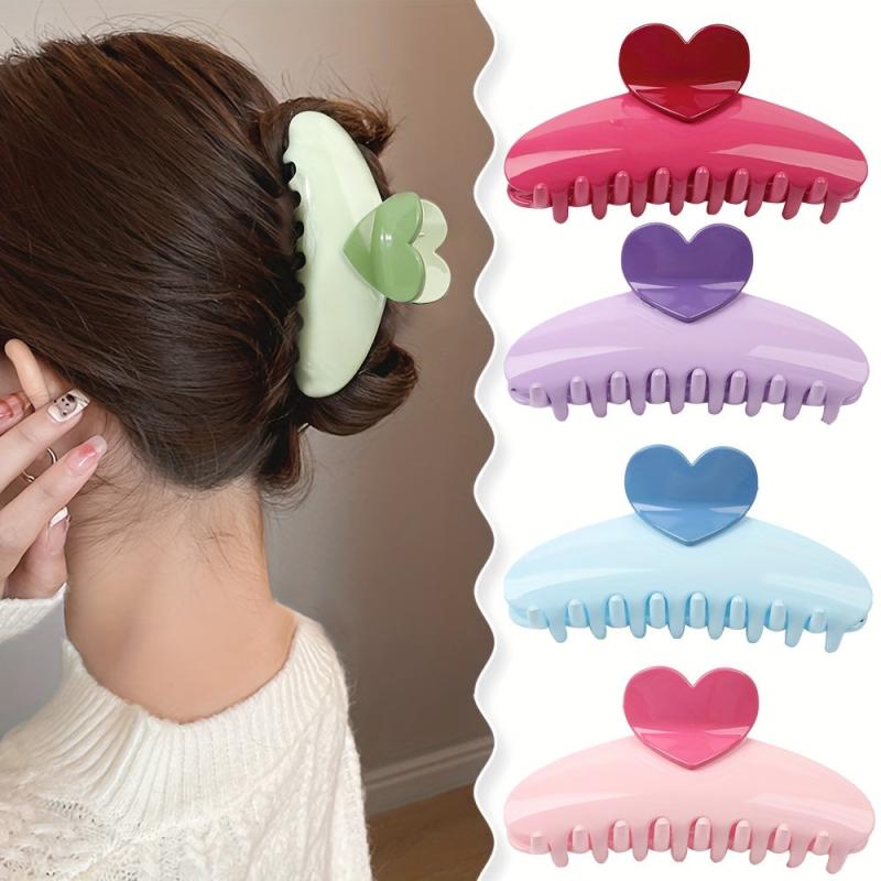 Glossy Candy Hair Claw Heart Decor Ponytail Holder Sweet Hair Clip