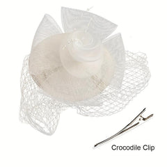 Mesh Faux Feather Hat With Duck Billed Clip Head Piece Hair Accessories