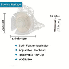 Mesh Faux Feather Hat With Duck Billed Clip Head Piece Hair Accessories