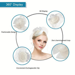 Mesh Faux Feather Hat With Duck Billed Clip Head Piece Hair Accessories