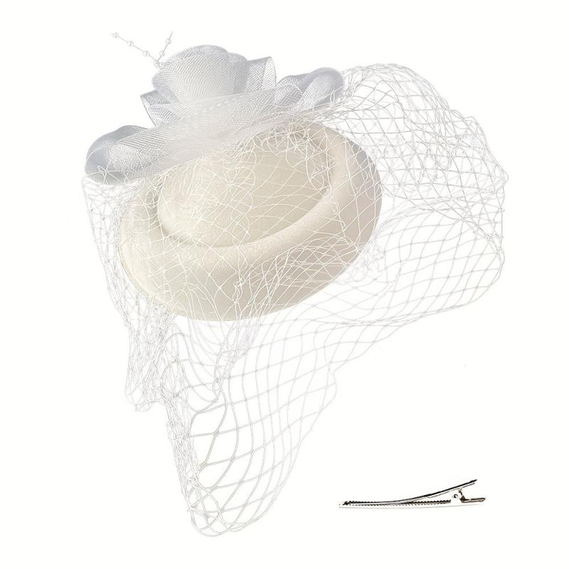 Mesh Faux Feather Hat With Duck Billed Clip Head Piece Hair Accessories