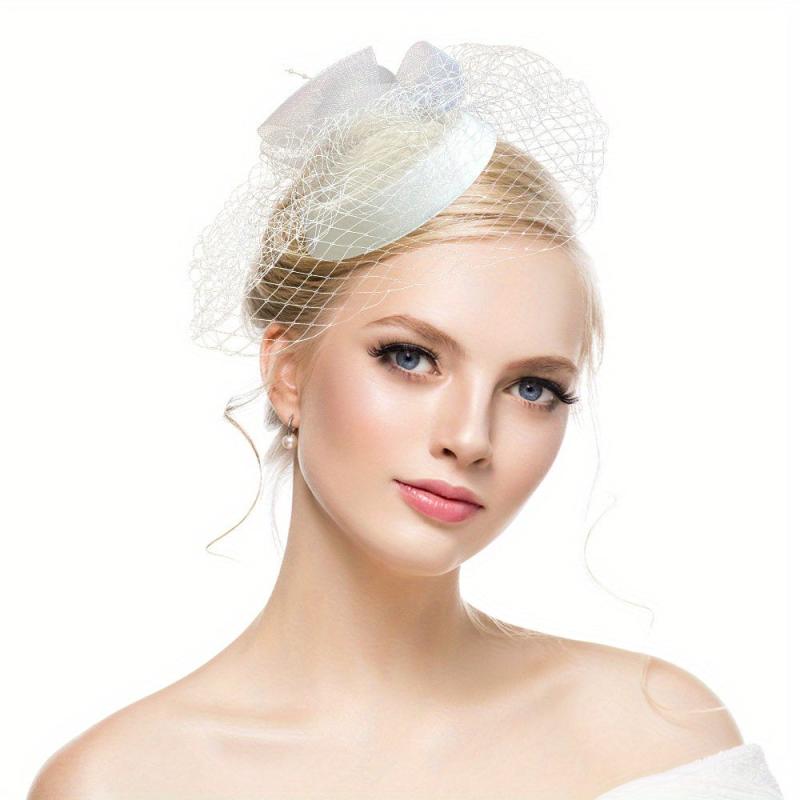 Mesh Faux Feather Hat With Duck Billed Clip Head Piece Hair Accessories