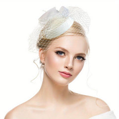 Mesh Faux Feather Hat With Duck Billed Clip Head Piece Hair Accessories