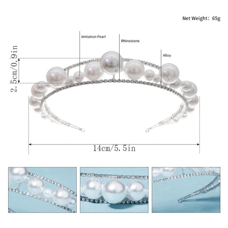 Double Row Rhinestones Faux Pearls Crown Headband