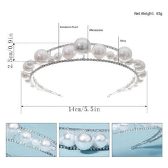 Double Row Rhinestones Faux Pearls Crown Headband