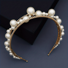 Double Row Rhinestones Faux Pearls Crown Headband