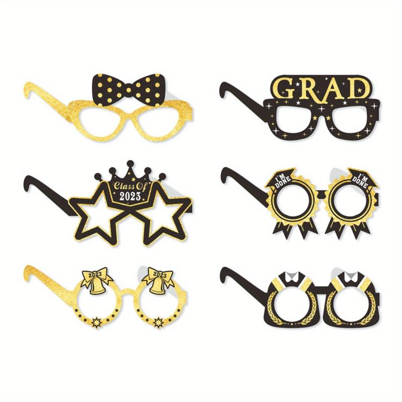 6 Pcs Glitter Paper Glasses Graduation Party Decorations