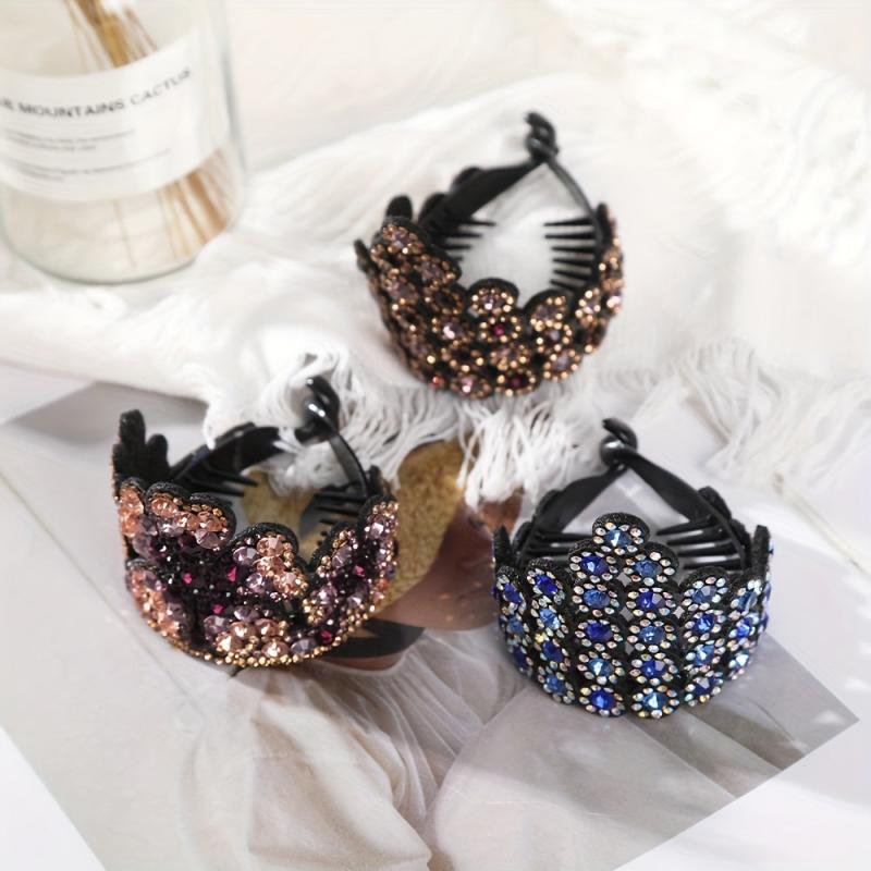 Light Rhinestone Ponytail Hair Claws Crystal Hair Bun Holder