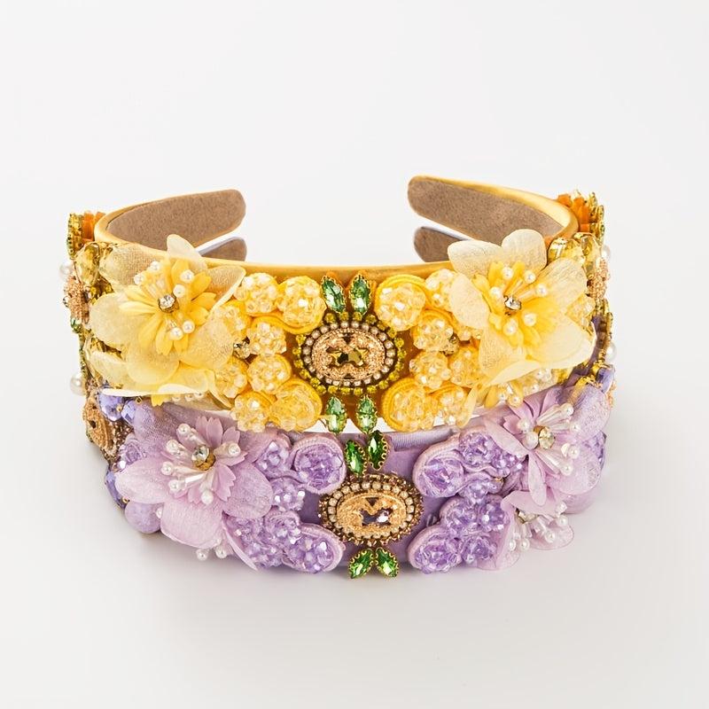 Baroque Rhinestone Flower Headband Hair Accessories for Women