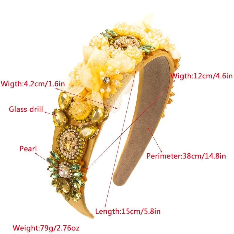 Baroque Rhinestone Flower Headband Hair Accessories for Women