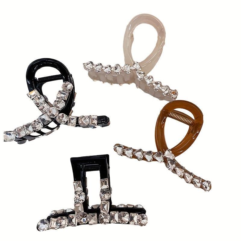 4pcs Heart Shape Crystal Hair Claw Large Shark Claw Ponytail Holder