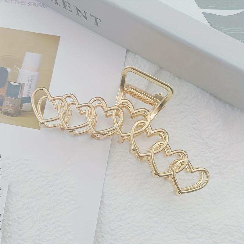 Golden Heart Shape Large Hair Claw for Women