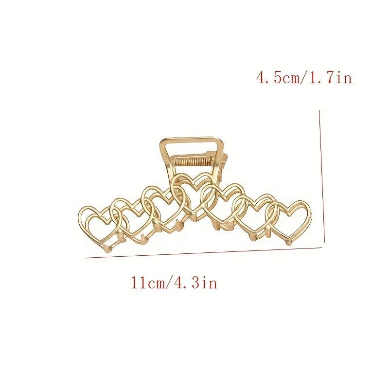 Golden Heart Shape Large Hair Claw for Women