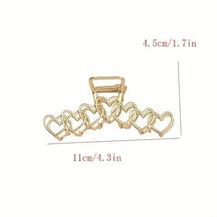 Golden Heart Shape Large Hair Claw for Women