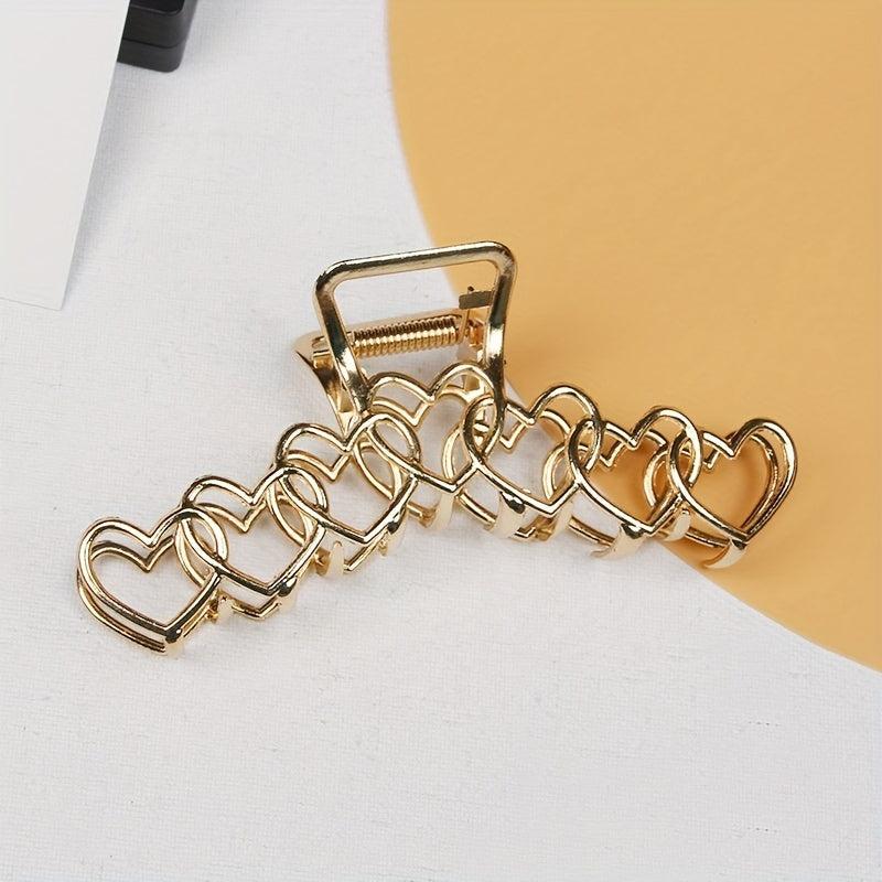 Golden Heart Shape Large Hair Claw for Women